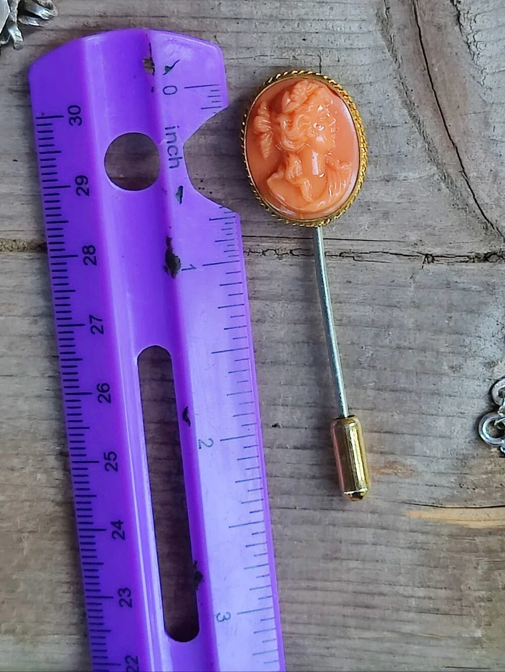 Antique Coral Cameo Stick Pin